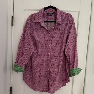 Ralph Lauren Pink Patterned Men's Button-Down Shirt with Green Accent